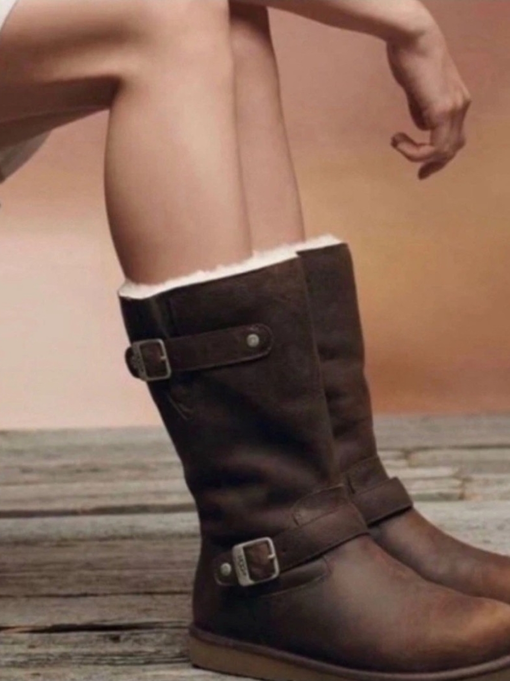 UGG Women Kensington Moto Biker Size 5 Lined Brown Leather Winter Boots